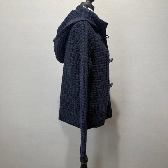 Tommy Hilfiger Waffle Chunky Knit Wool Bld Cardigan Womens L Sweater Collar Hood - Picture 2 of 11